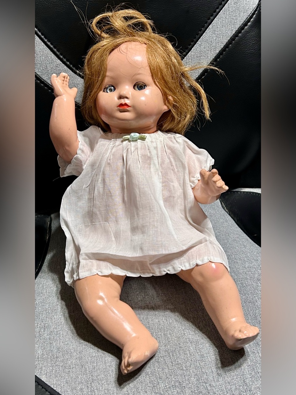 Classic Vintage  hard plastic Baby Doll in White Dress